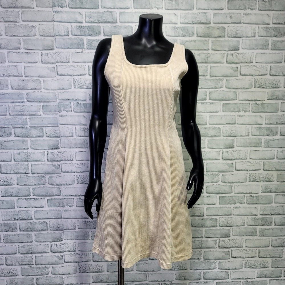 Jones New York Sport Ribbed Corduroy Dress Cream Sleeveless 90s Y2K Babydoll - Picture 2 of 8